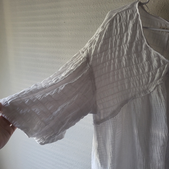 We the Free People Flower Power White Gauze Top Swing Puff Sleeve - Picture 5 of 7